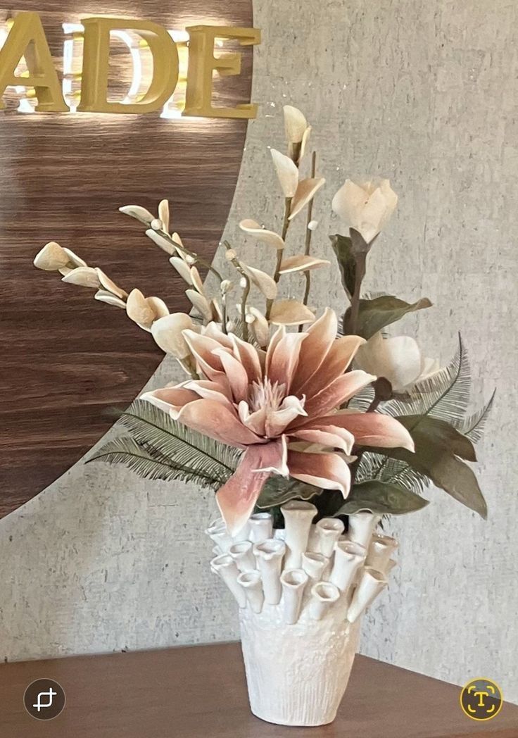 Coral Ceramic vase with mixed Florals