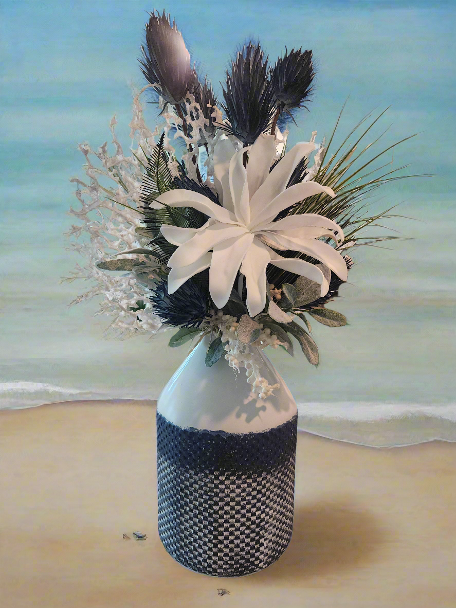 Coastal blue metal vase 3
