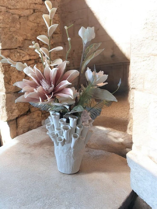 Coral Ceramic vase with mixed Florals
