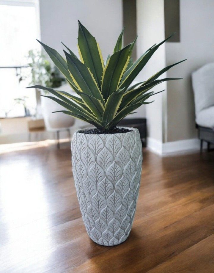 SOLD - Large floor vase with Agave with black rock